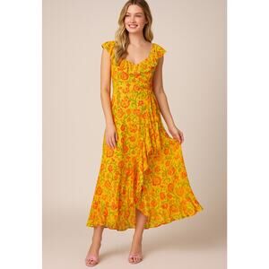 Band of the Free Yellow Floral Ruffle Maxi Dress M Boho Summer NWT